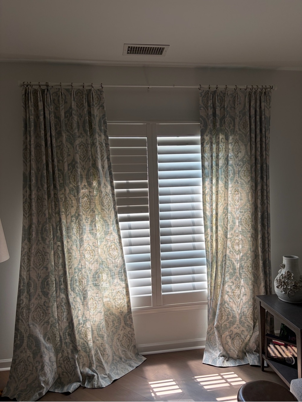 Paisley Pattern Curtain Panels in Light Blue, Cream and Sage and Beige One Pair